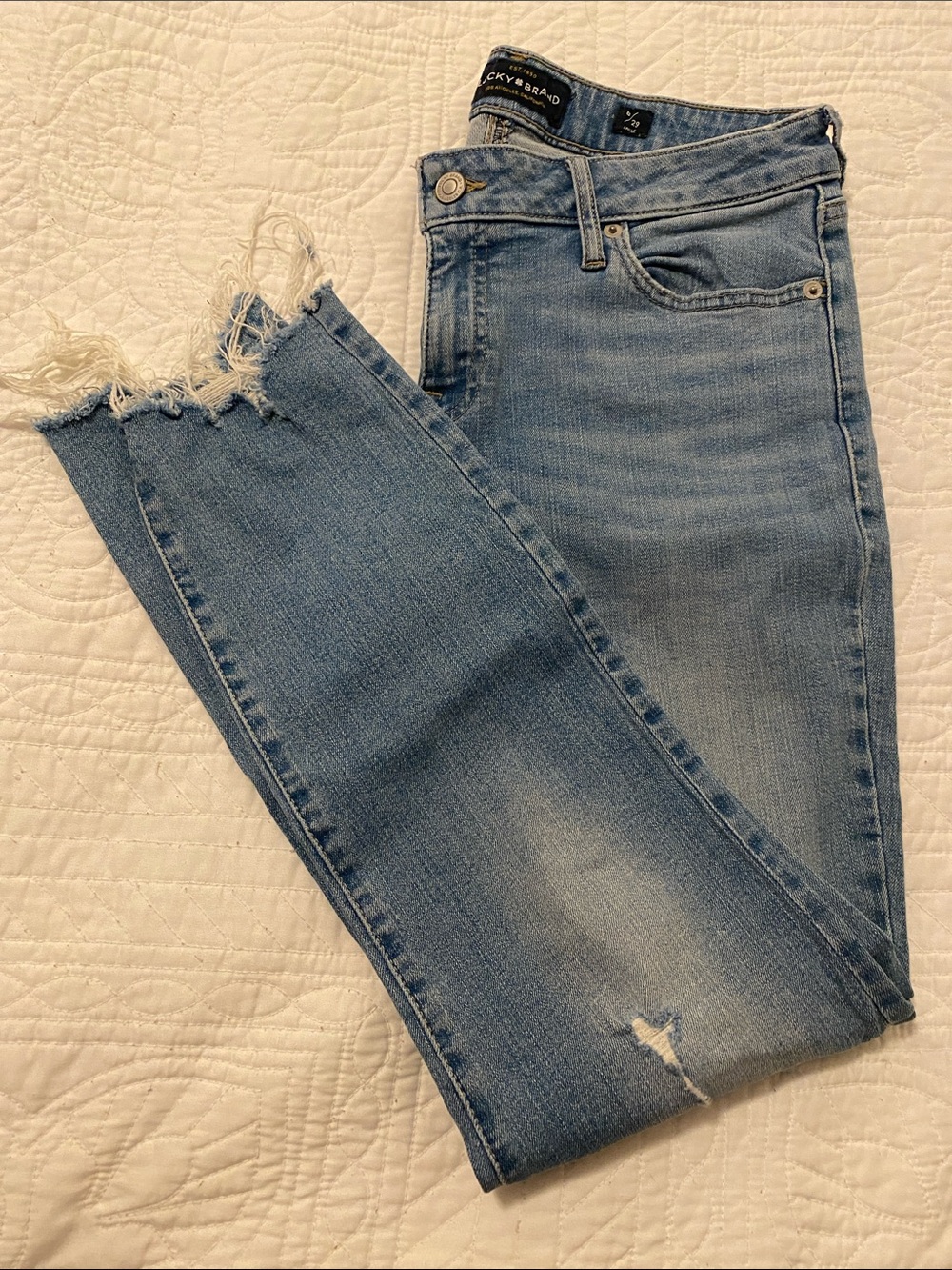 Lucky Brand Light Blue Skinny Jeans with Frayed Hem